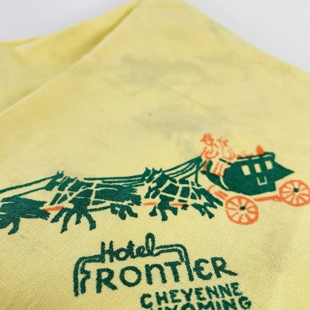 VTG Hotel Frontier Cloth Napkin Cheyenne Wyoming 15x16 Motel Old West Stagecoach
